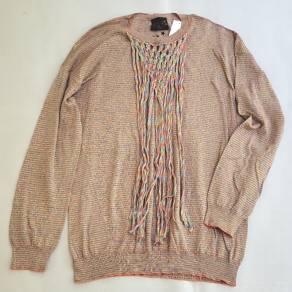 NEW$950 LOEWE PAULA IBIZA Striped Crochet Tassel Pullover Hippie Sweater S/M - Picture 12 of 12